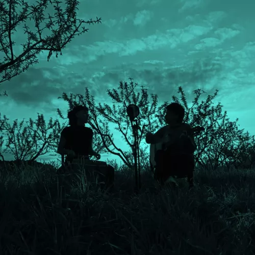 Silueta de los integrantes en un atardecer verdoso