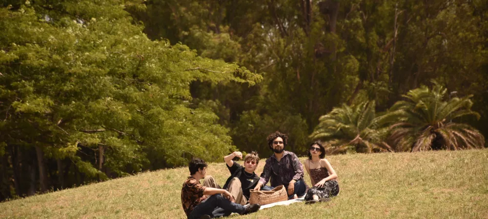 Los 4 integrantes en un paisaje campestre