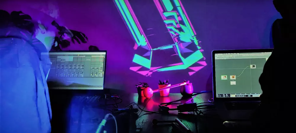 Performance audiovisual de arte generativo, donde las visuales son creadas en tiempo real a partir de datos extraídos del sonido, y construyen paisajes oníricos donde conviven lo tecnológico y lo orgánico.