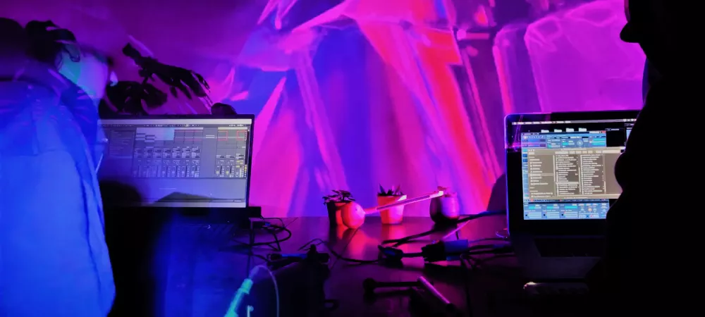 Performance audiovisual de arte generativo, donde las visuales son creadas en tiempo real a partir de datos extraídos del sonido, y construyen paisajes oníricos donde conviven lo tecnológico y lo orgánico.